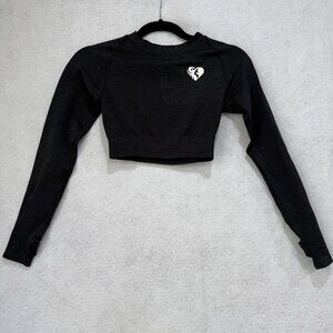 Womens Best Crop Top Shirt Womens XS Black Seamless Long Sleeve Thumbholes Gym